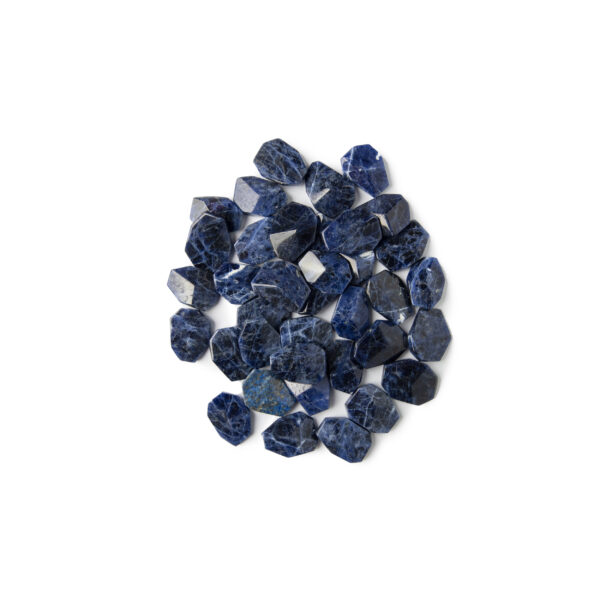 Natural Blue Sodalite Stone with white veining pattern, palm-sized healing crystal from Pagano London